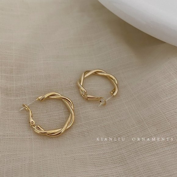 💙Golden Twist Hoops Earrings - Picture 6 of 10